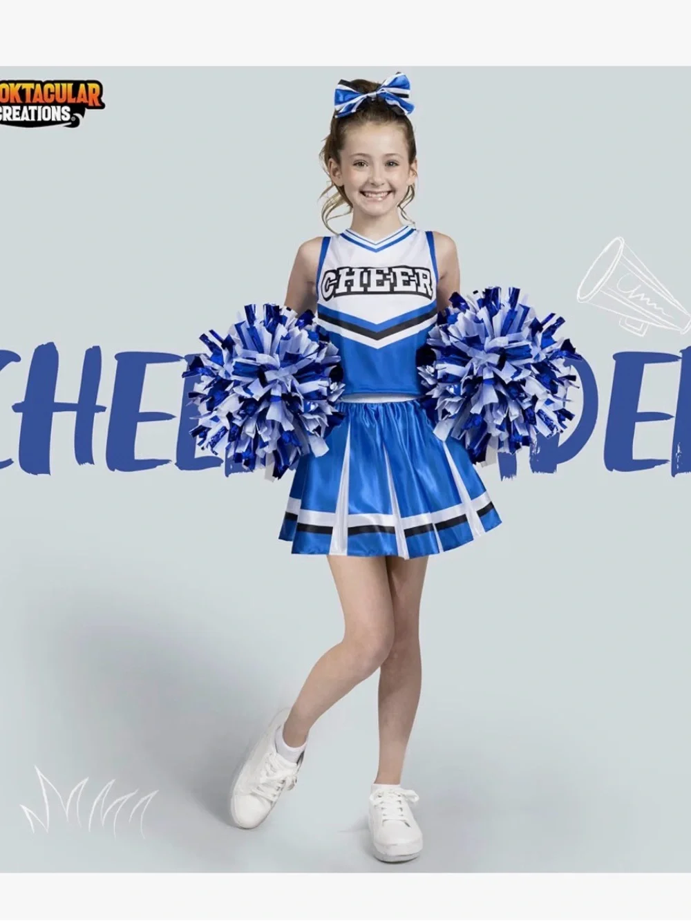 Girls Blue & White Cheerleader Costume - Medium